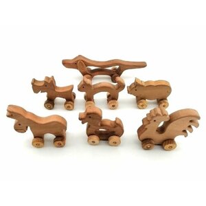 Эко набор "домашние животные"деревянные игрушки-каталки/каталки для малышей