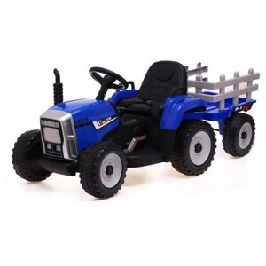 Электромобиль "Трактор", с прицепом, EVA колеса, кожаное сидение, цвет синий