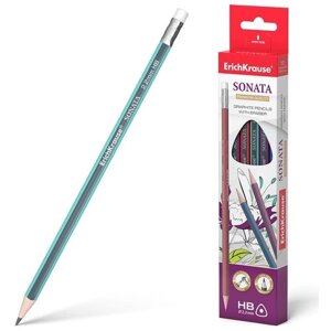 ErichKrause Набор чернографитных трехгранных карандашей с ластиком Sonata HB 12 шт (45616) разноцветный