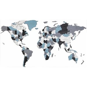 EWA Деревянная Карта Мира настенная, объемная 3 уровня, размер L (192x105 см), цвет дымчатый