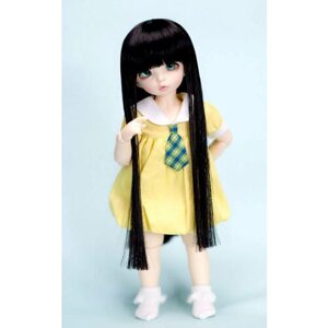 Fairyland Wig LFW-21 (Длинный прямой парик с чёлкой: цвет чёрный размер 6-7 дюймов для кукол LittleFee Фейриленд)