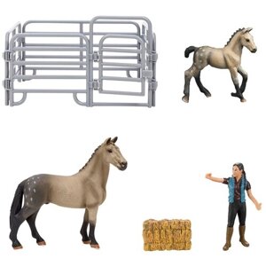 Фигурки животных серии "Мир лошадей"Лошадь и жеребенок, наездница, ограждение (набор из 5 предметов)
