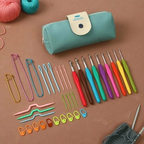 FlowMe Набор для вязания, 35 предметов, в пенале, 20  10,5  4 см, цвет мятный от компании М.Видео - фото 1