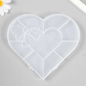 FlowMe Шкатулка пластик для мелочей "Сердце с бантиком" прозрачная 9 отделений 15,5х14х1,8 см