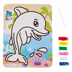 Фреска с цветным основанием Милый дельфин, 6 цветов песка