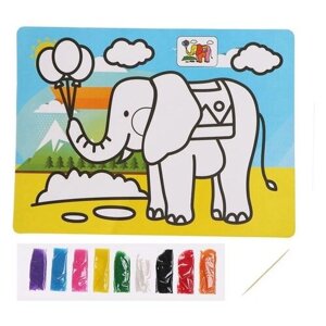 Фреска с цветным основанием «Слон» 9 цветов песка по 2 г