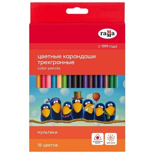 ГАММА карандаши цветные Мультики, 18 цветов, 290122_18 разноцветный от компании М.Видео - фото 1