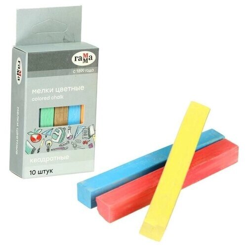 Гамма Мелки для рисования "Гамма", цветные, 10 штук, мягкие, квадратная форма, картонная коробка от компании М.Видео - фото 1