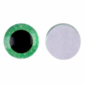 Глаза на клеевой основе, набор 10 шт, размер 1 шт — 15 мм, цвет зелeный с блeстками