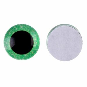 Глаза на клеевой основе, набор 10 шт, размер 1 шт. 15 мм, цвет зелёный с блёстками