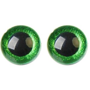 Глаза винтовые с заглушками, «Блёстки» набор 10 шт, размер 1 шт: 3 см, цвет зелёный