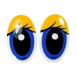 Глазки для игрушек винтовые с фиксатором-заглушкой "овал с ресницами" 26 х 39 мм (розовый/синий) / 10 шт
