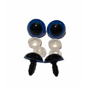 Глазки для игрушек, винтовые с заглушками. Цвет синий. Диаметр 12 мм, длина 18 мм, 8 штук, 4 пары