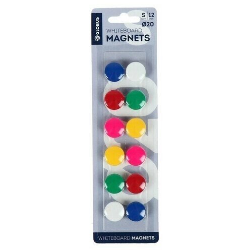 GLOBUS Магниты для досок 20 мм, 12 штук, цветные, в блистере от компании М.Видео - фото 1