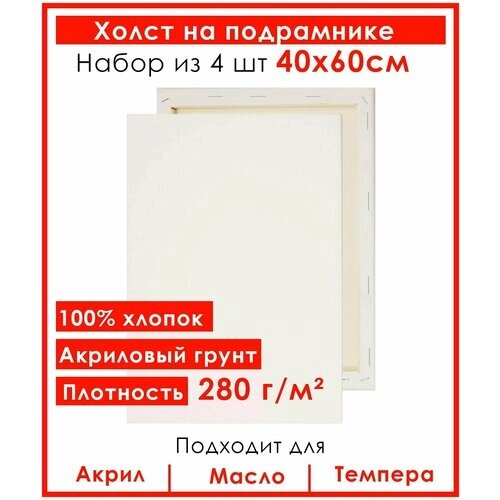 Холст грунтованный на подрамнике 40х60 см , "Живопись по номерам", хлопок 280 гр, набор 4 шт. от компании М.Видео - фото 1