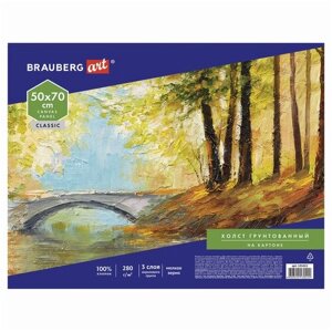 Холст на картоне BRAUBERG ART CLASSIC, 50*70см, грунтованный, 100% хлопок, мелкое зерно, 191022