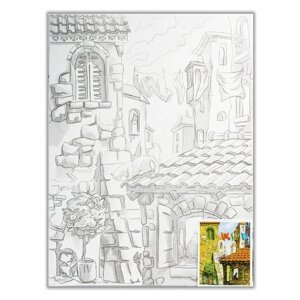Холст на картоне с контуром BRAUBERG ART CLASSIC, города, 30х40см, грунтованный, 100% хлопок, 190630
