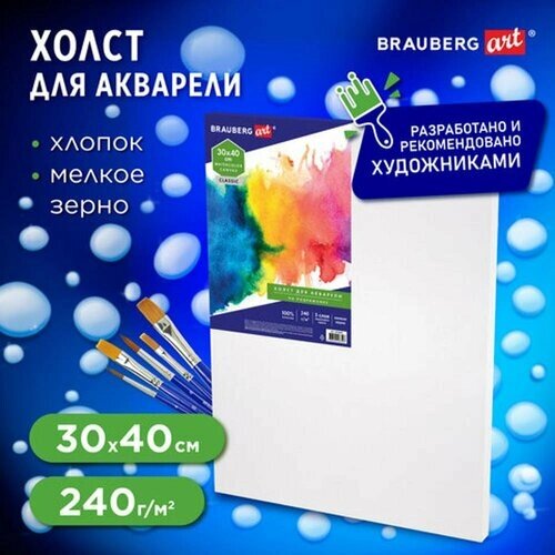 Холст на подрамнике акварельный BRAUBERG ART CLASSIC 30х40 240г/м 100% хлопок, 2 шт от компании М.Видео - фото 1