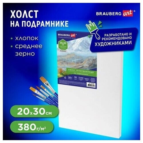 Холст на подрамнике BRAUBERG ART CLASSIC, 20х30 см, 380 г/м2, грунтованный, 100% хлопок, 192194 от компании М.Видео - фото 1