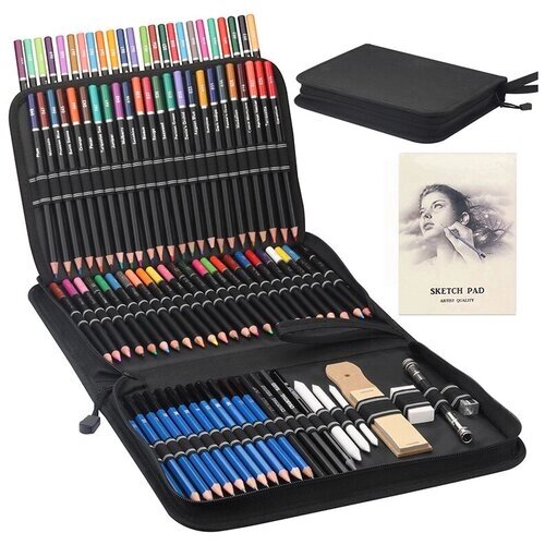 Художественный набор для рисования: цветные и чернографитные карандаши и аксессуары в пенале, 96 предметов в наборе от компании М.Видео - фото 1