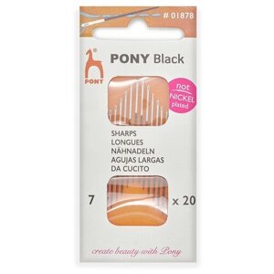 Иглы ручные PONY для шитья BLACK Sharps 01878,7, белое ушко, 20 шт