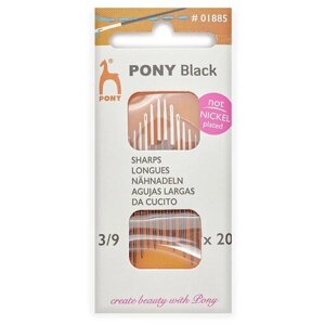 Иглы ручные PONY для шитья BLACK Sharps 01885,3-9, белое ушко, 20 шт