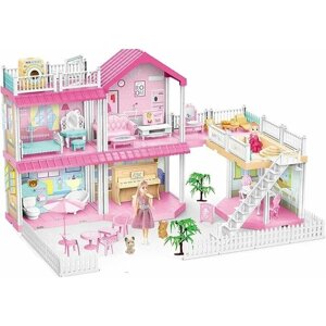 Игровой набор для девочки "Уютный дом" с куклами и аксессуарами, кукольный дом 2 этажа