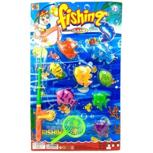 Игровой набор для ванной рыбалка Fishing, 10 предметов, удочка, 8 рыбок, сачок, игрушка для купания, 57х35 см