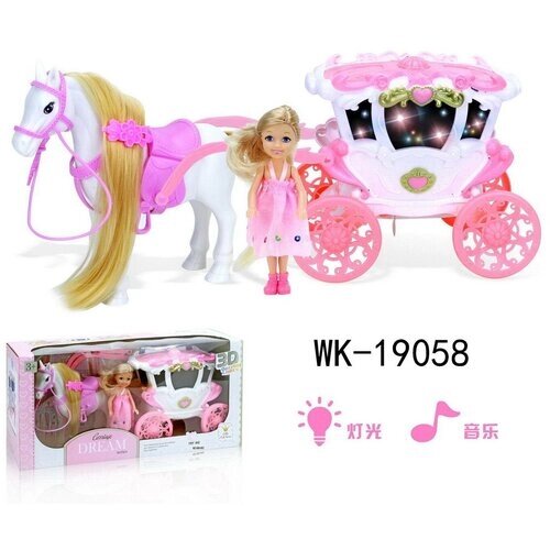 Игровой набор Junfa Лошадка, бело-розовая карета и куколка WK-19058 от компании М.Видео - фото 1