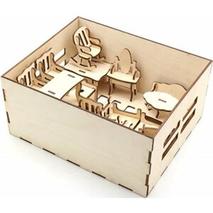 Игровой набор Мебель для кукол деревянная собранная Smile Decor, 20 предметов для кукольного домика