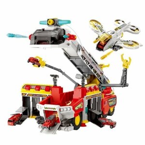 Игровые наборы и игрушки CS Toys Парковка - пожарная станция (3 машинки, вертолет, свет, звук, полив водой) - YY6032