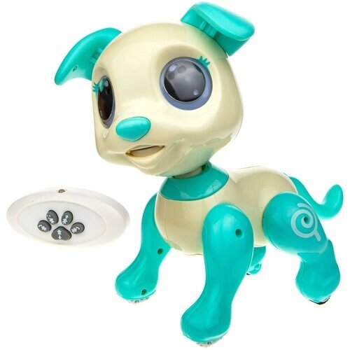 Игрушка игрушка интерактивная Robo Pets Щенок бело-голубой (3*ААА бат. не входят в комплект), ИК пульт (2*ААА бат. не входят в комплект), свет, звук, движ от компании М.Видео - фото 1