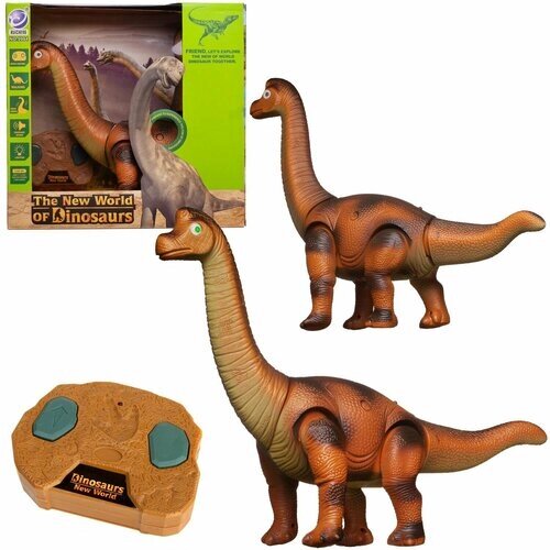 Игрушка интерактивная JUNFA Динозавр Бронтозавр коричневый на радиоуправлении свет звук движение от компании М.Видео - фото 1