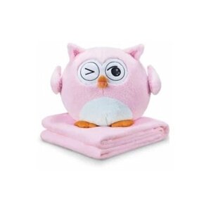 Игрушка подушка плед Сова 3 в 1 / Мягкая игрушка сова с пледом внутри, розовая