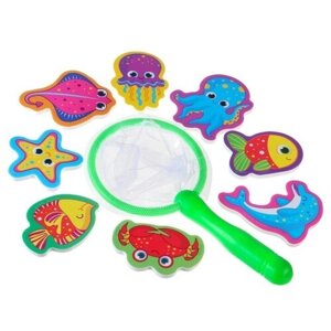 Игрушка - рыбалка для игры в ванной «Обитатели моря», 8 игрушек с сеткой + сачок