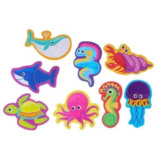 Игрушка - рыбалка для игры в ванной «Обитатели моря», 8 игрушек с сеткой + удочка от компании М.Видео - фото 1