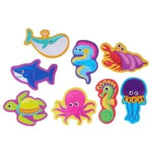 Игрушка - рыбалка для игры в ванной «Обитатели моря», 8 игрушек с сеткой + удочка