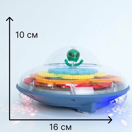 Игрушка с шестеренками нло , летающая тарелка , музыкальна , светящееся и с движением от батареек . от компании М.Видео - фото 1