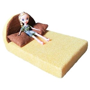 Игрушки для девочек, Мягкая мебель с куклой, кровать, 2 подушки, размер - 34 х 22 х 16 см
