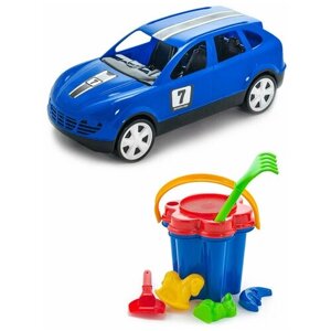 Игрушки для песочницы для снега Детский автомобиль (Кроссовер) синий + Песочный набор Цветок, Каролина Тойз