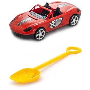 Игрушки для песочницы для снега Игрушка Детский автомобиль (Молния) красный + Лопатка 50 см. салатовая