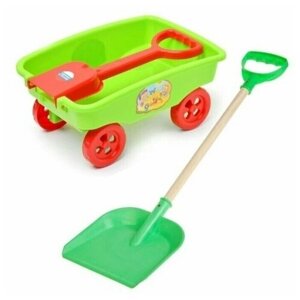 Игрушки для песочницы для снега Тележка детская садовая + Деревянная детская лопатка 60 см оранжевая