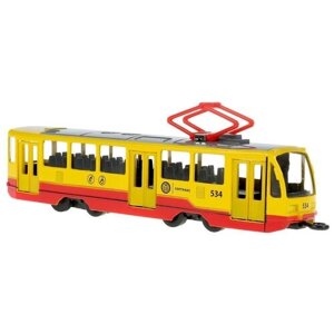 Инерционная металлическая модель - Трамвай 18,5 см, желтый, со светом и звуком