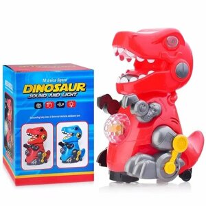 Интерактивный динозавр Oubaoloon на батарейках, свет, звук, красный, в коробке (ZR148-1)