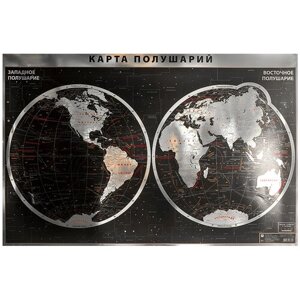 Интерьерная карта Мира / полушарий (физическая). (SILVER).