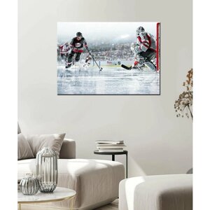 Интерьерная картина - Игра в хоккей на льду, клюшка, шайба, игроки хоккеисты (40) 40х60