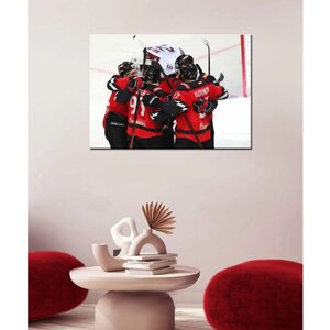 Интерьерная картина - Игра в хоккей на льду, клюшка, шайба, игроки хоккеисты, Авангард 20х30