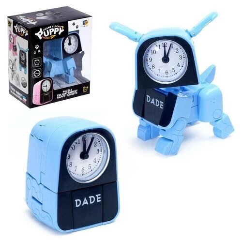 IQ BOT Робот-часы «Щенок», трансформируется в будильник, работает от батареек, цвет голубой от компании М.Видео - фото 1
