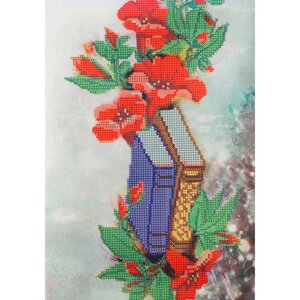 Искусственный шелк с рисунком для бисера ALISENA Книжки и цветы, 22*35см