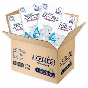 Joonies Подгузники Premium Soft, L (9-14 кг. 42 шт, 4 упаковки